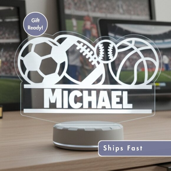 Personalized Sports LED Night Light – Great Gift for Kids & Adults - Picture 1 of 8